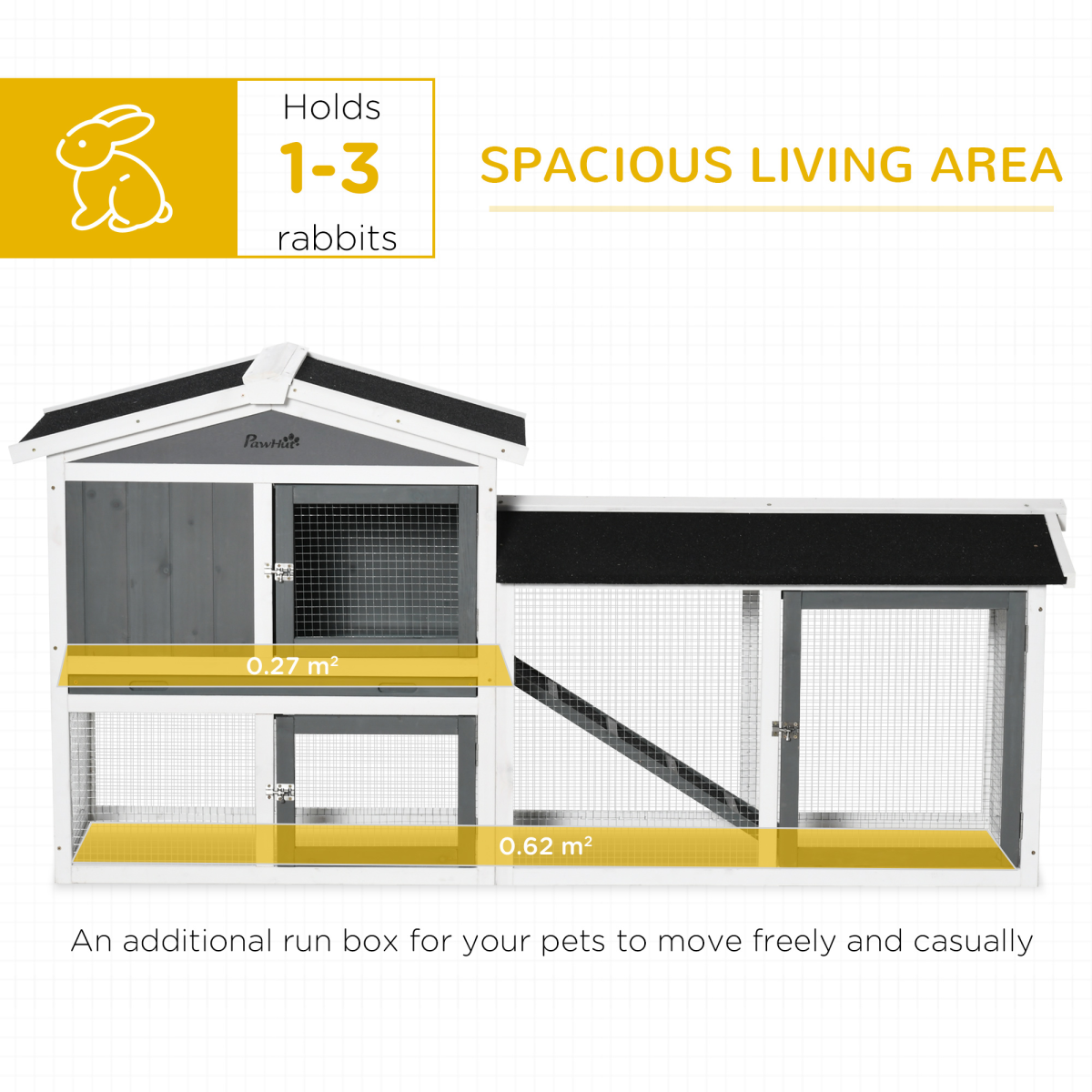 Two-Tier Wooden Rabbit Hutch Small Animal House with Run Box, Slide-Out Tray, Ramp