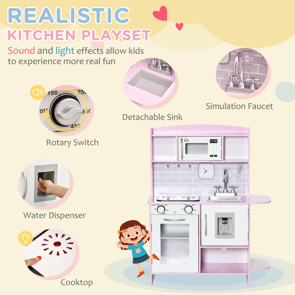 Kitchen Set for Kids W/ Lights Sounds, Microwave, Sink, for Aged 3-6