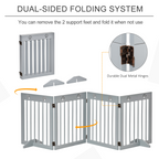 Freestanding Pet Gate 4 Panel Folding Wooden Dog Barrier w/ Support Feet
