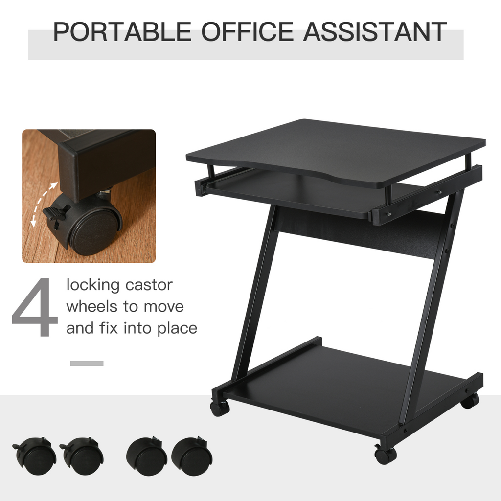 Movable Computer Desk with 4 Moving Wheels Sliding Keyboard Tray Black