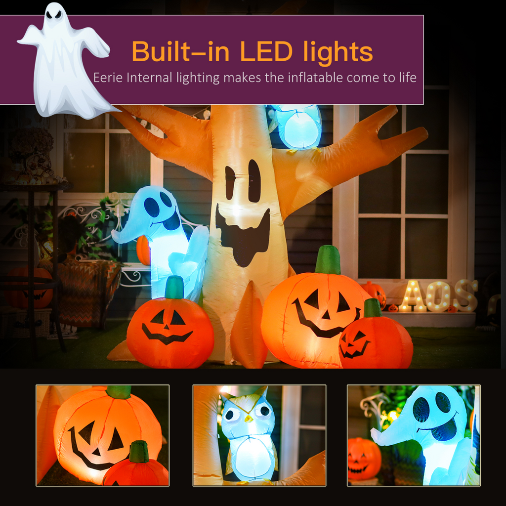 LED Inflatable Halloween Tree with Ghost, Pumpkins & Owl — 240cm