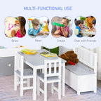 4-Piece Set Kids Wood Table Chair Bench Storage Function for 3 Years+ HOMCOM