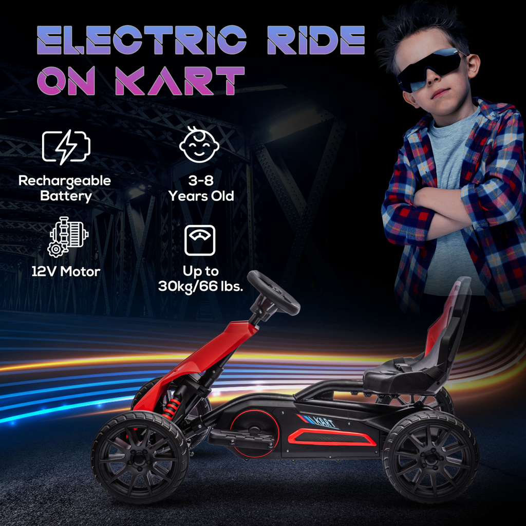 12V Electric Go Kart with Forward Reversing 2 Speeds for 3-8 Yrs - Red