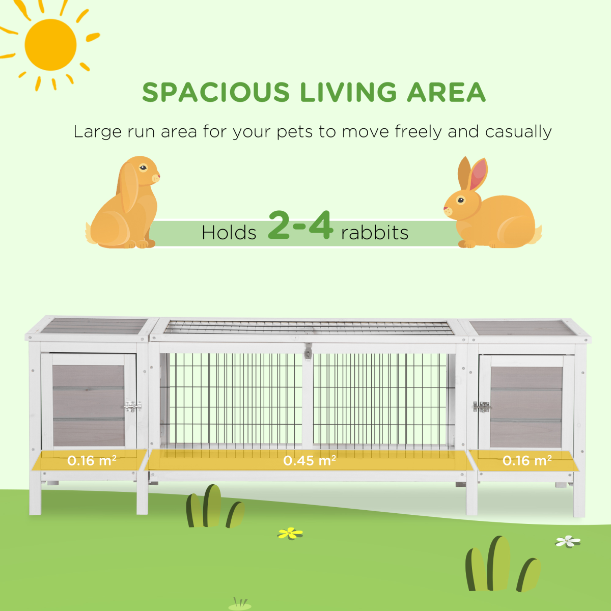 Indoor Rabbit Hutch Separable Guinea Pig Cage Bunny Run with Slide Out Tray - Grey