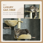 6-Tier Floor to Ceiling Cat Tree with Scratching Post, Bed, Hammock, Beige