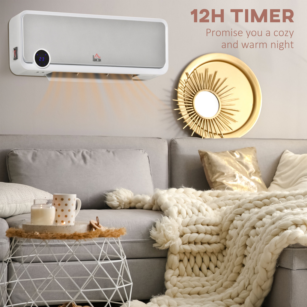 Wall Mounted Downflow Ceramic Heater with 12h Timer, Remote