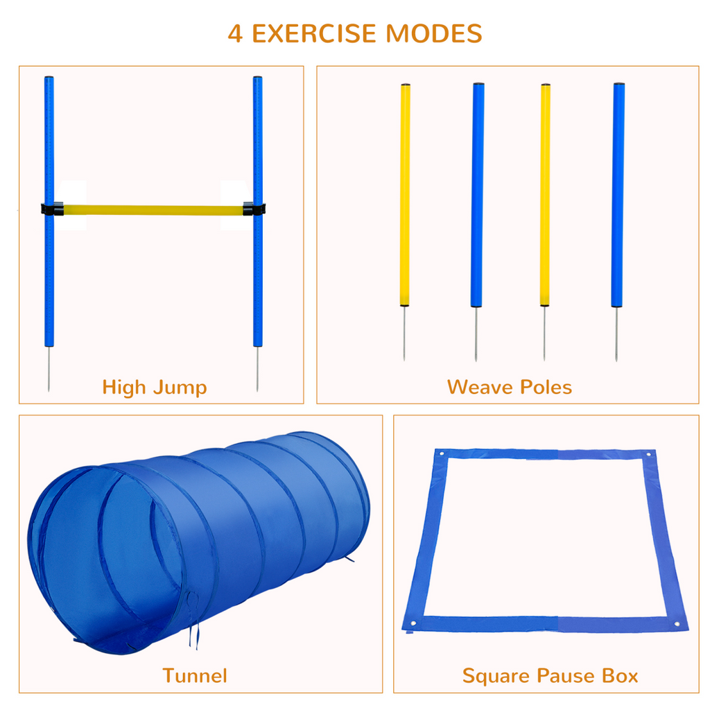Pet Agility Training Equipment Dog Play Run Jump (Poles + Hurdle + Tunnel +