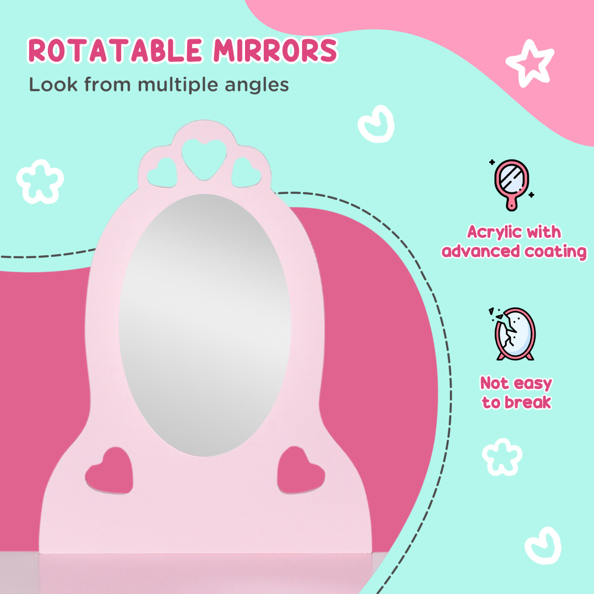 Kids Vanity Table & Stool Girls Dressing Set Make Up Desk with Mirror