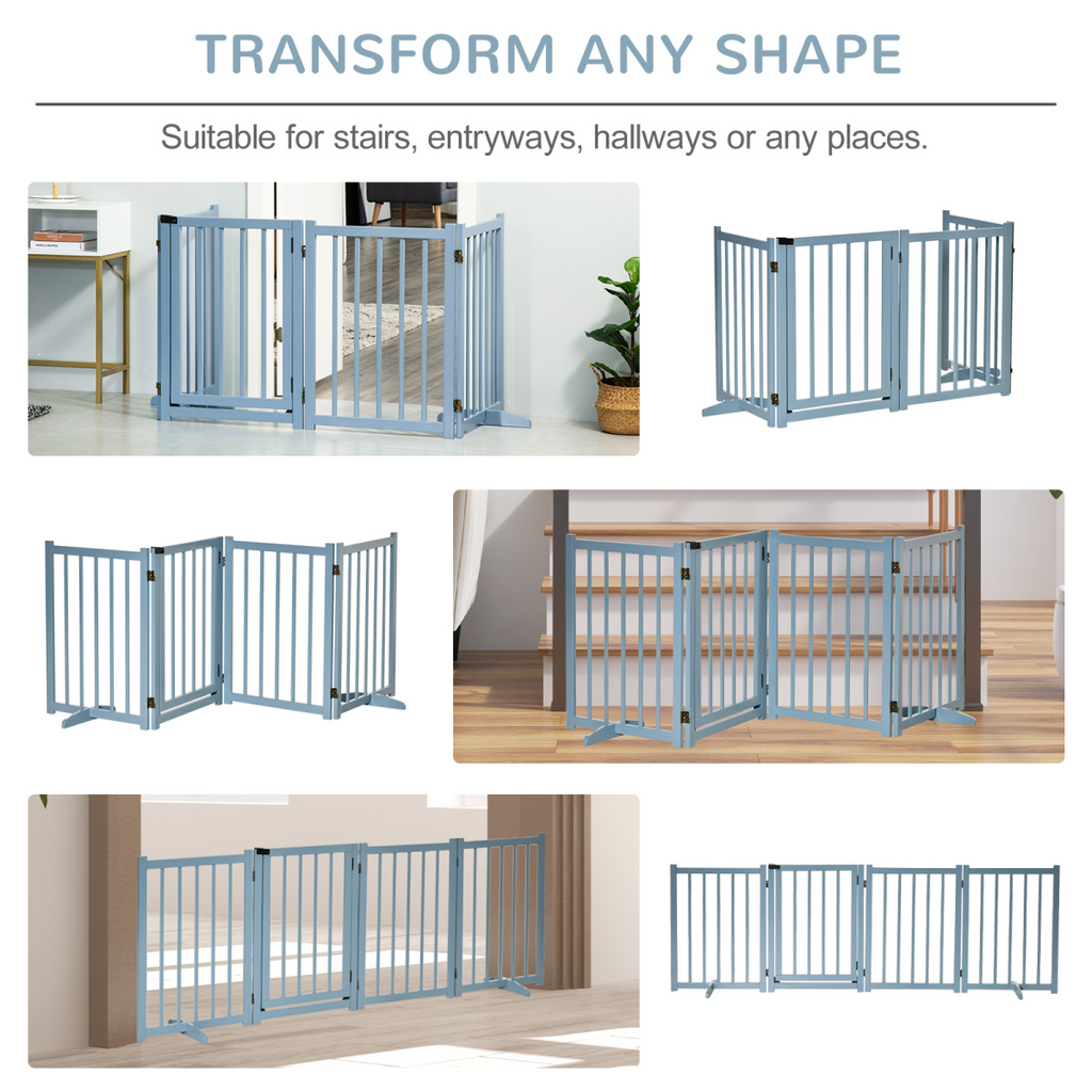 Wooden Foldable Dog Safety Barrier with 4 Panels for Small&Medium Dogs Blue Grey