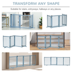 Wooden Foldable Dog Safety Barrier with 4 Panels for Small&Medium Dogs Blue Grey