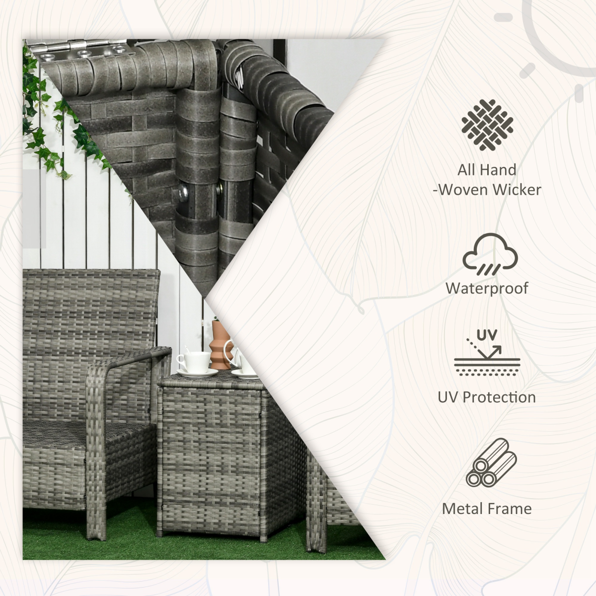 3 PCs PE Rattan Garden Sofa Set with 2 Chairs & Storage Table Orange