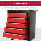 5-Drawer Tool Chest Steel Lockable Tool Storage Cabinet w/ Wheels Red