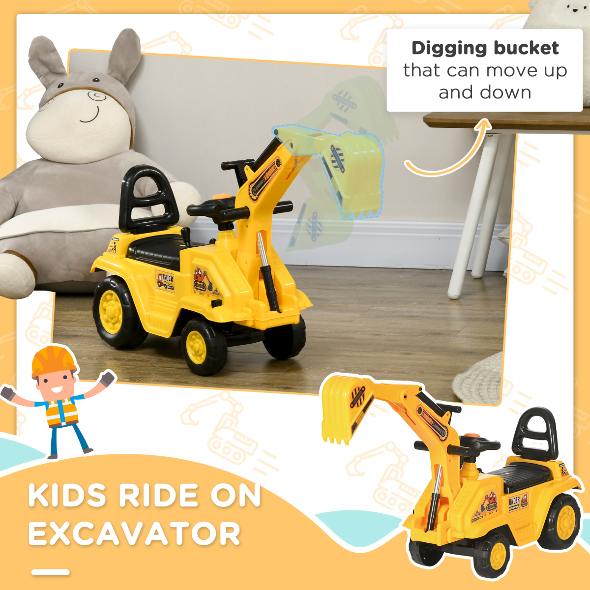 2-in-1 Kids Ride On Tractor with Bucke, for 1.5-4 Years Old, NO POWER