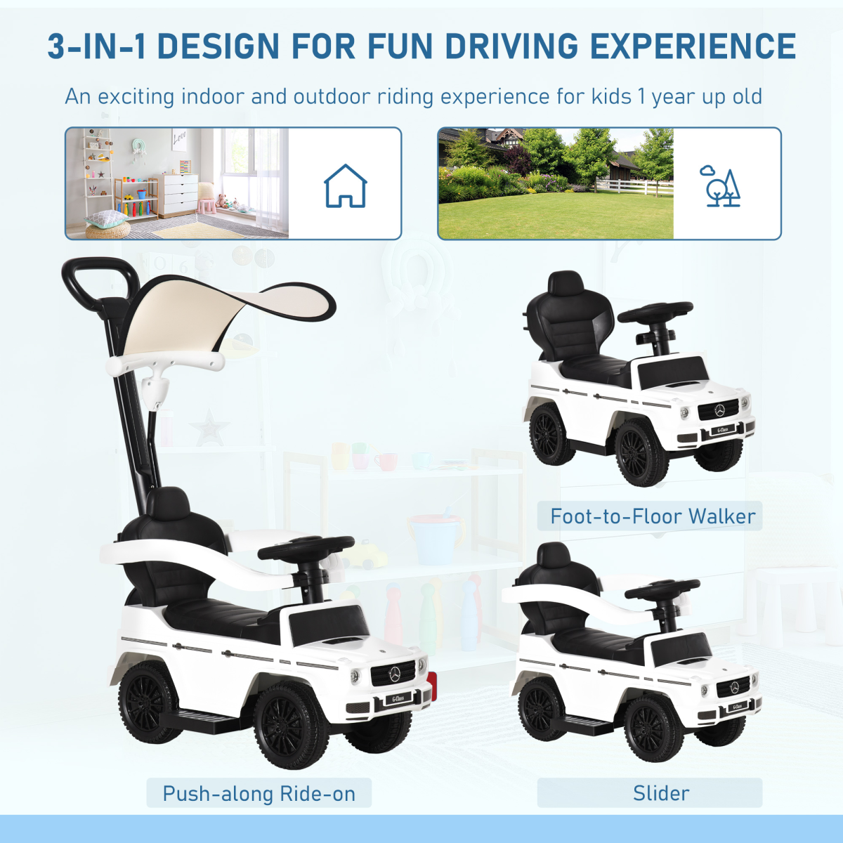 Benz G350 Ride-on Sliding Car Floor Slider Stroller Kids Vehicle, White