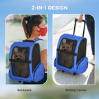 Pet Travel Backpack Bag Cat Puppy Dog Carrier with Trolley and Telescopic Wheel
