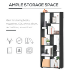 178cm 8-Shelf Bookcase with Melamine Surface Foot Pads Black Multipurpose 8-Grid