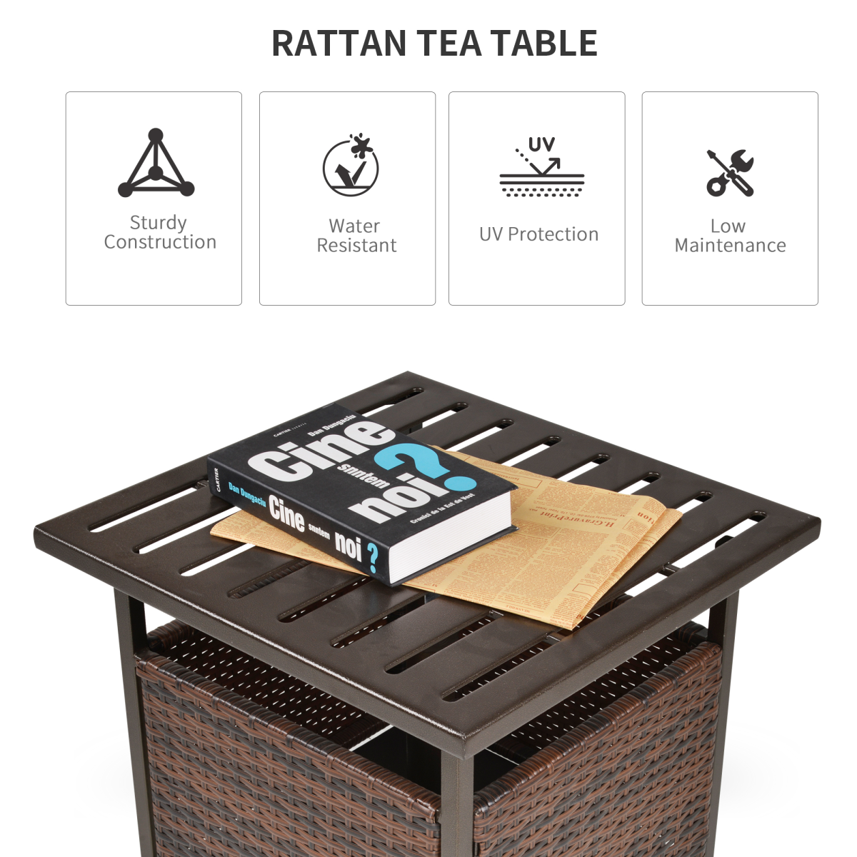 Outsunny Outdoor Rattan Coffee Table with Umbrella Hole Fit for Garden Backyard