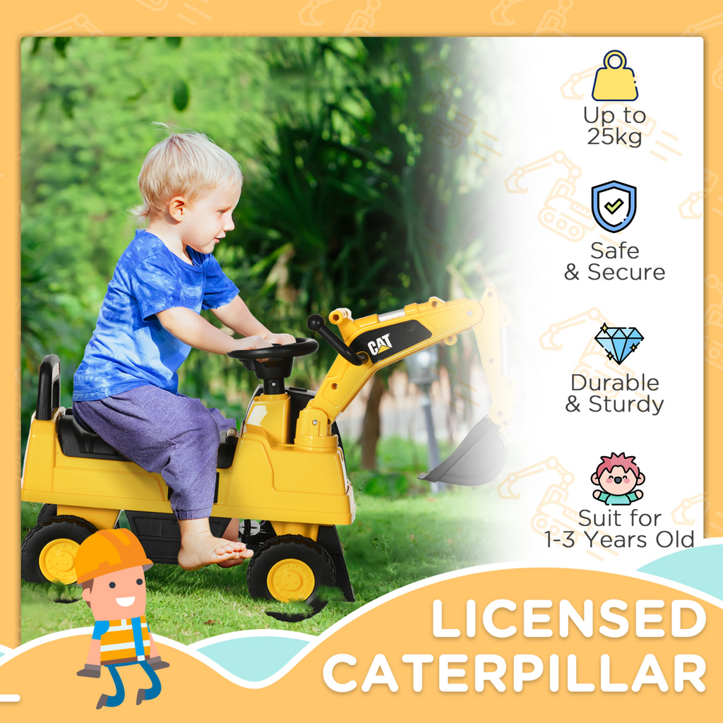 CAT Licensed Kids Construction Ride-On Digger with Shovel, for 1-3 Years