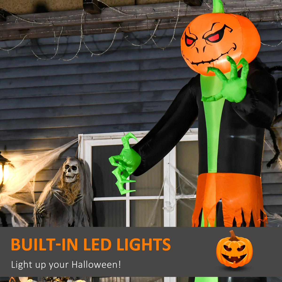 LED Inflatable Halloween Pumpkin Ghost — 9ft