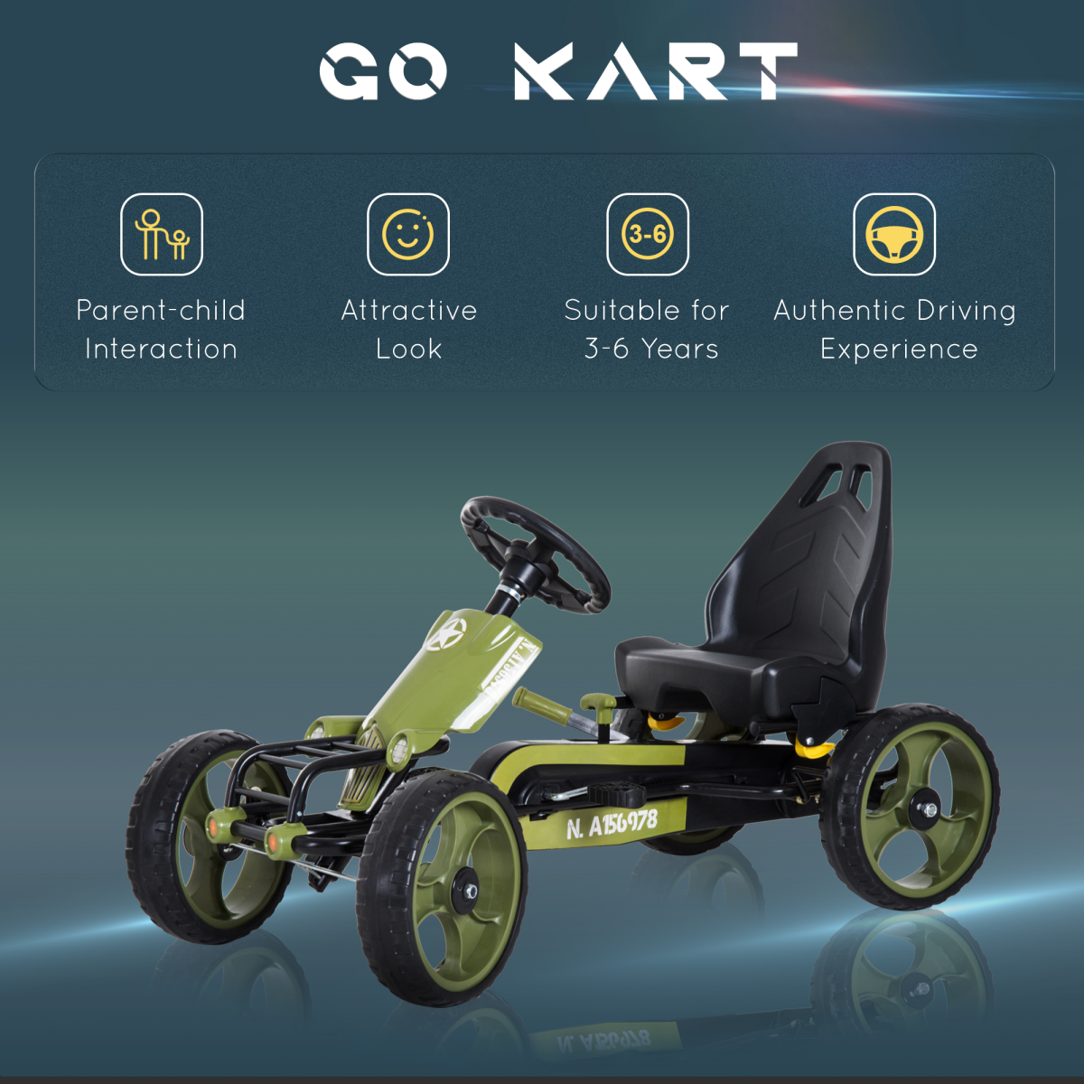 Pedal Go Kart Ride On Racer Hand Brake EVA Tyre Adjsuatble Seat Green