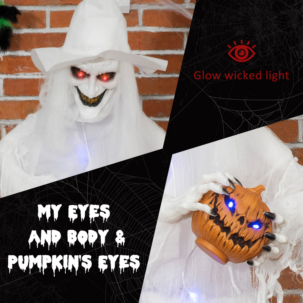 72 Inch Halloween White Witch Holding Pumpkin Skeleton Ghost Motion Lighted Up