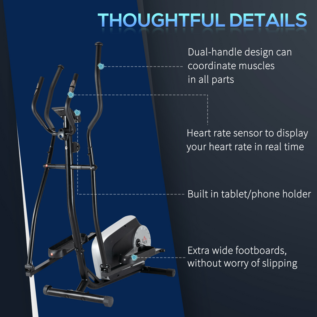 Elliptical Cross Trainer with Adjustable Resistance, LCD Monitor, Wheels