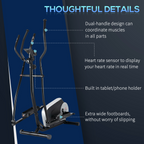 Elliptical Cross Trainer with Adjustable Resistance, LCD Monitor, Wheels