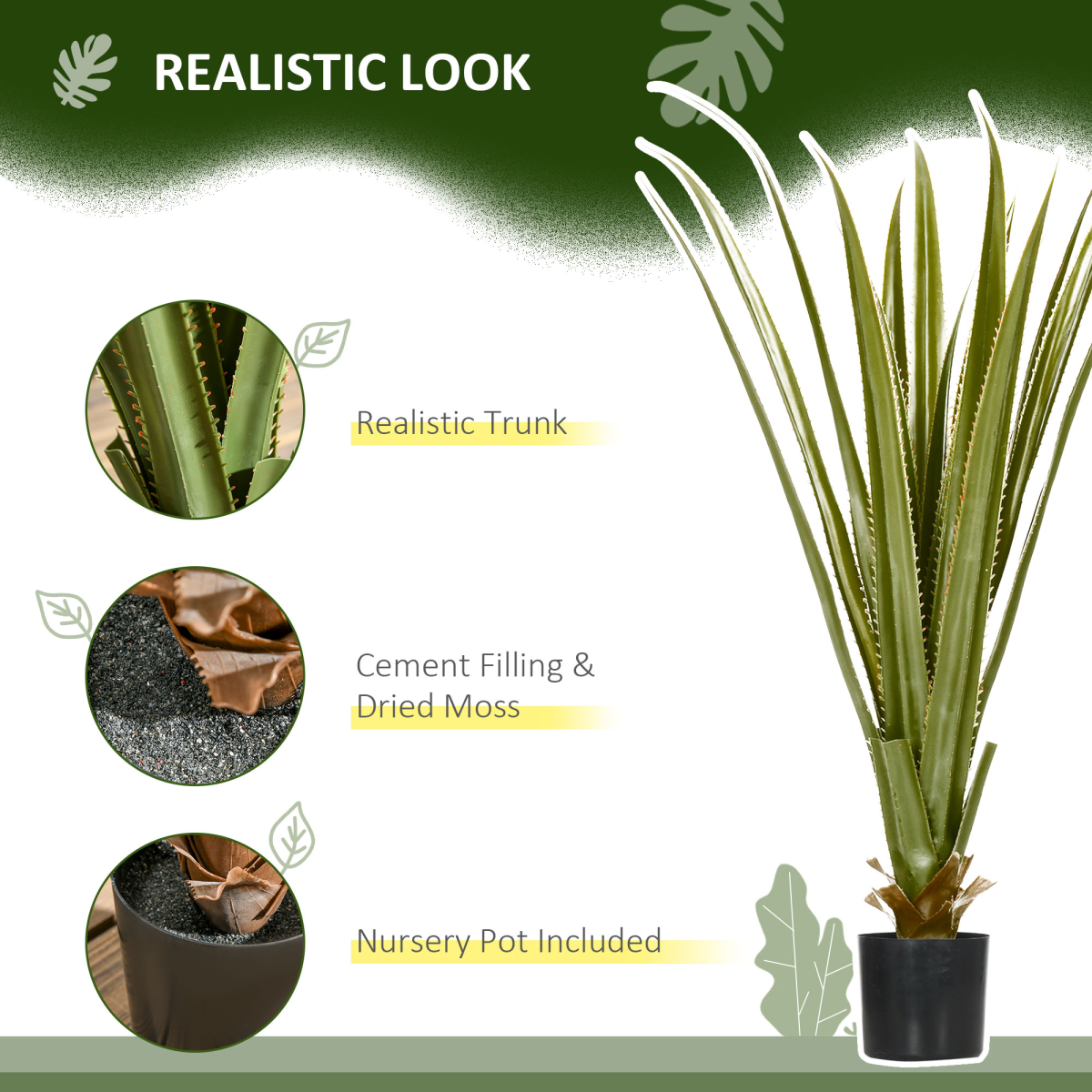 Potted Artificial Plants Agave Succulent for Desk Indoor Outdoor, 90cm