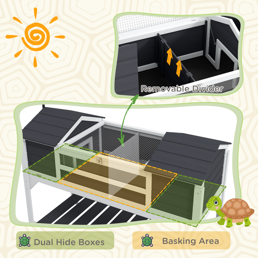 PawHut Tortoise House with Adjustable Lamp Holder, Openable Lid, Dual Main Houses