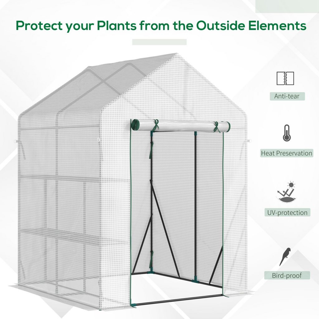 Greenhouse for Outdoor, Gardening 2 Tier Shelf, PE Cover, 143x143x195cm, Green