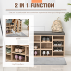 Multi-Storage Shoe Rack 14 Compartments Cushion Moving Shelves Brown