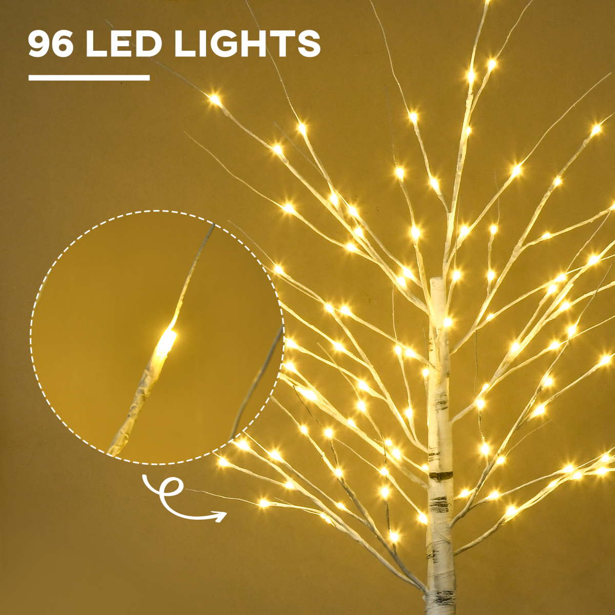 6ft Artificial White Birch Tree Light 96 Warm White Pre-Lit LED Light