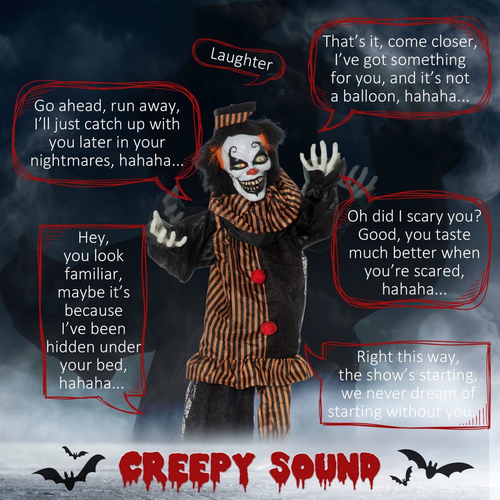 Talking Halloween Circus Clown with Light-Up Eyes — 67in