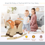 Kids Rocking Lion Plush Ride On Seat Sound Button Wood Base Seat Belt