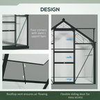 Polycarbonate Walk-In Garden Greenhouse Aluminium Frame with Slide Door 6 x 10ft