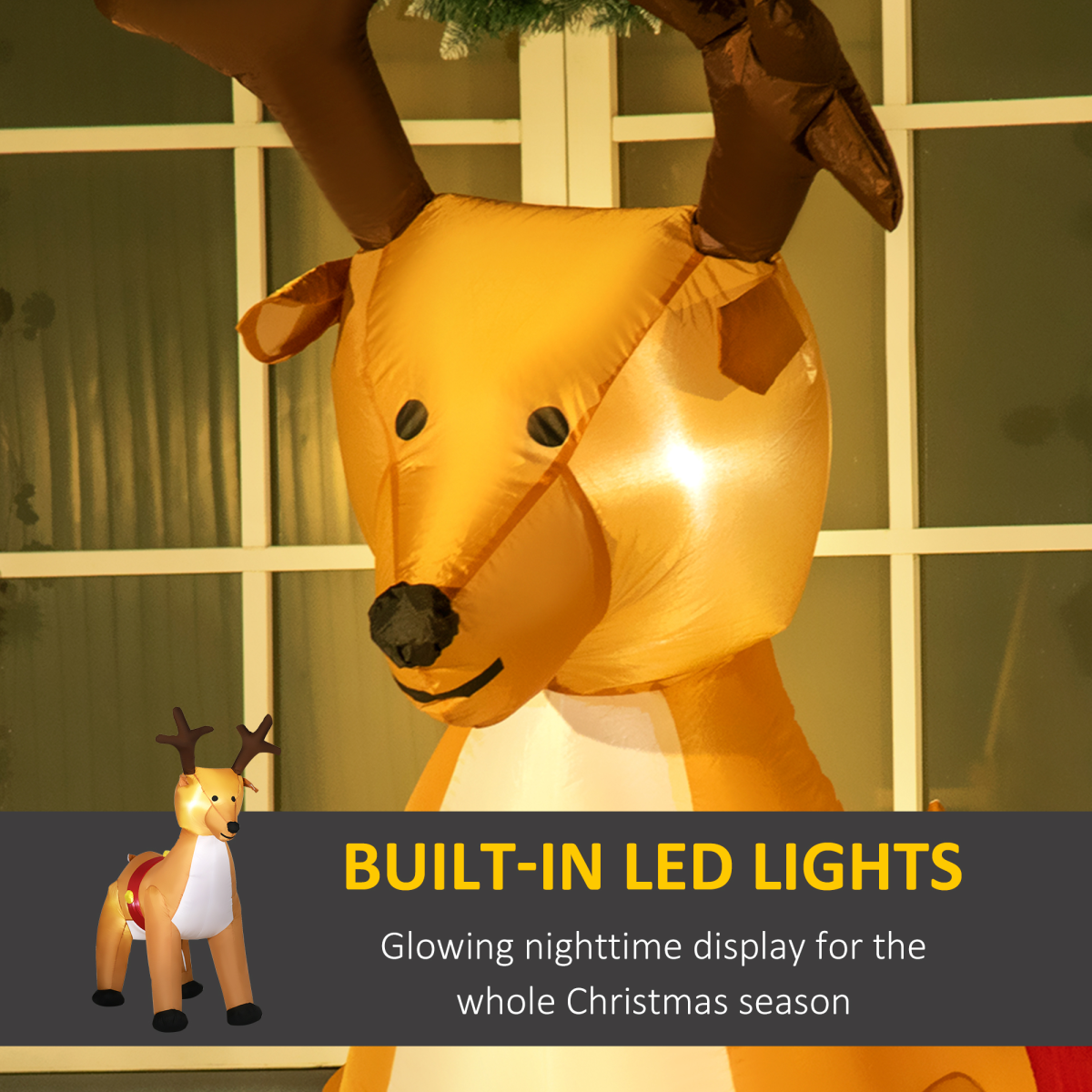 6ft Christmas Inflatable Reindeer Deco Xmas Lights Indoor and Outdoor Animal