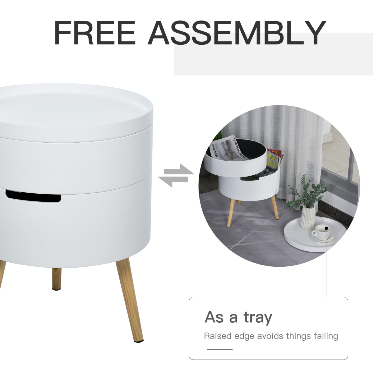 3-Part Side Coffee Table End Desk Night Stand Storage White