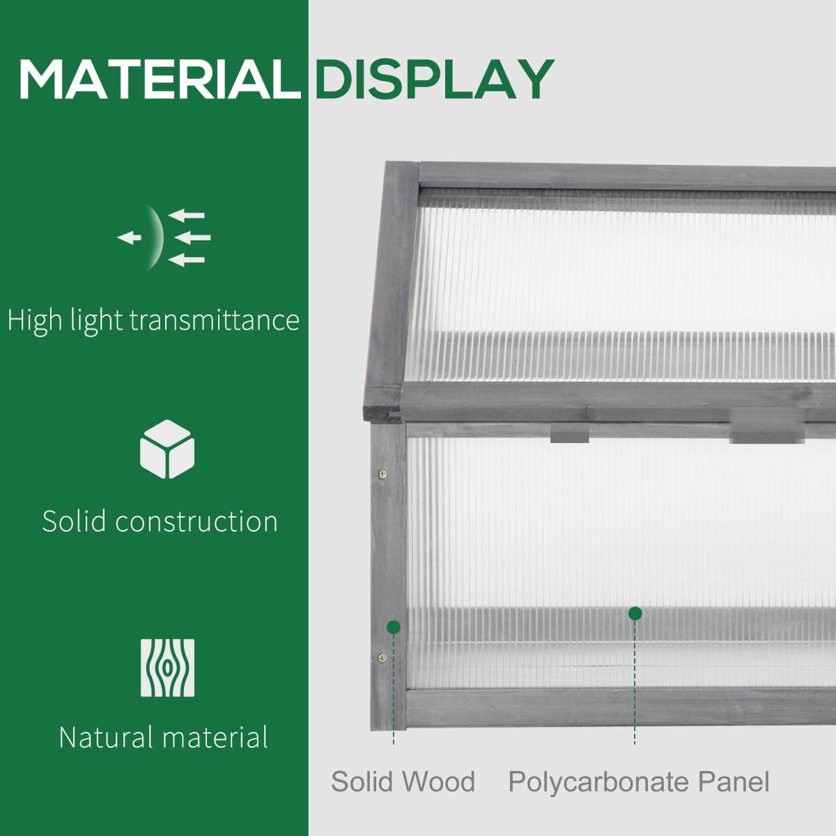 Wooden Cold Frame Greenhouse PC 90 x 52 x 50cm, Grey House