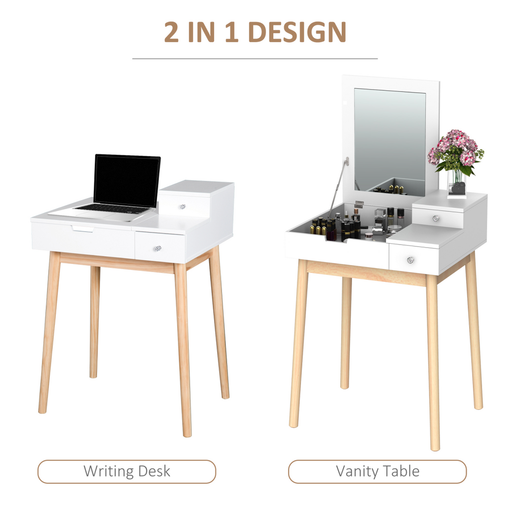 Dressing Table Desk Flip-up Mirror 2 Drawers Bedroom Makeup White