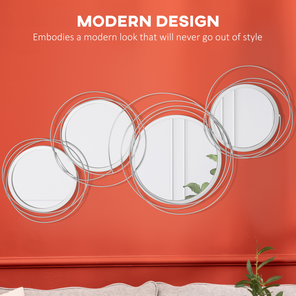 Metal Wall Art Decorative Mirror Decor Modern Wall Sculpture, Silver