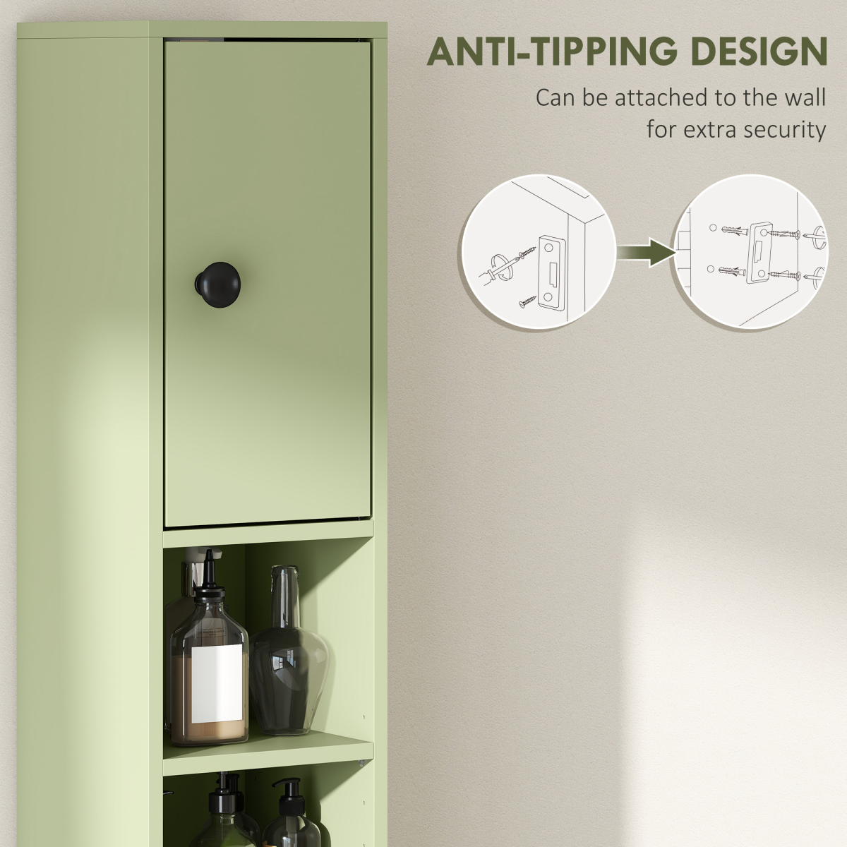 kleankin Slim Bathroom Cabinet, Toilet Roll Storage with Open Shelves, Green