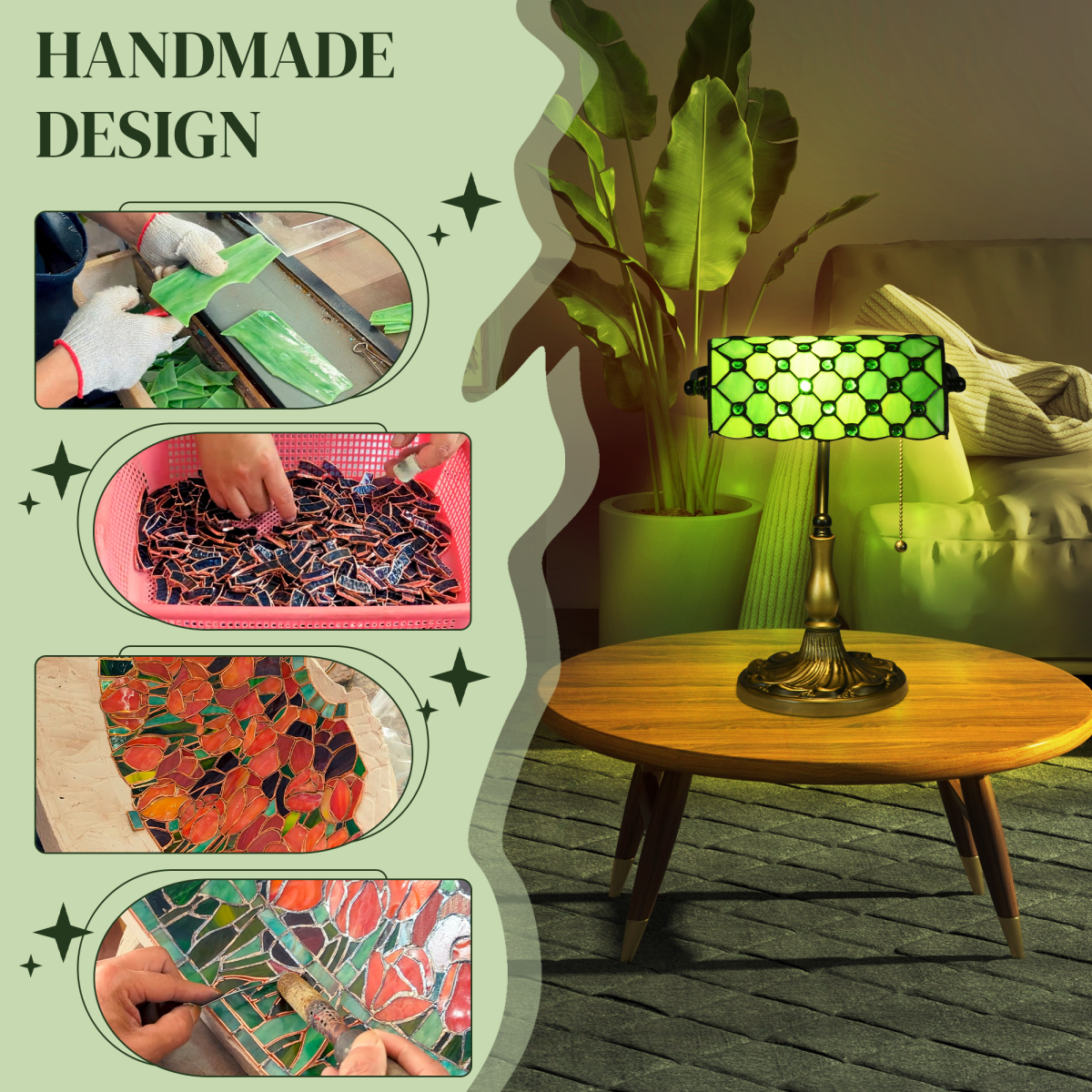 Stained Glass Table Lamp, for Bedroom Bedside, Bulb not Included