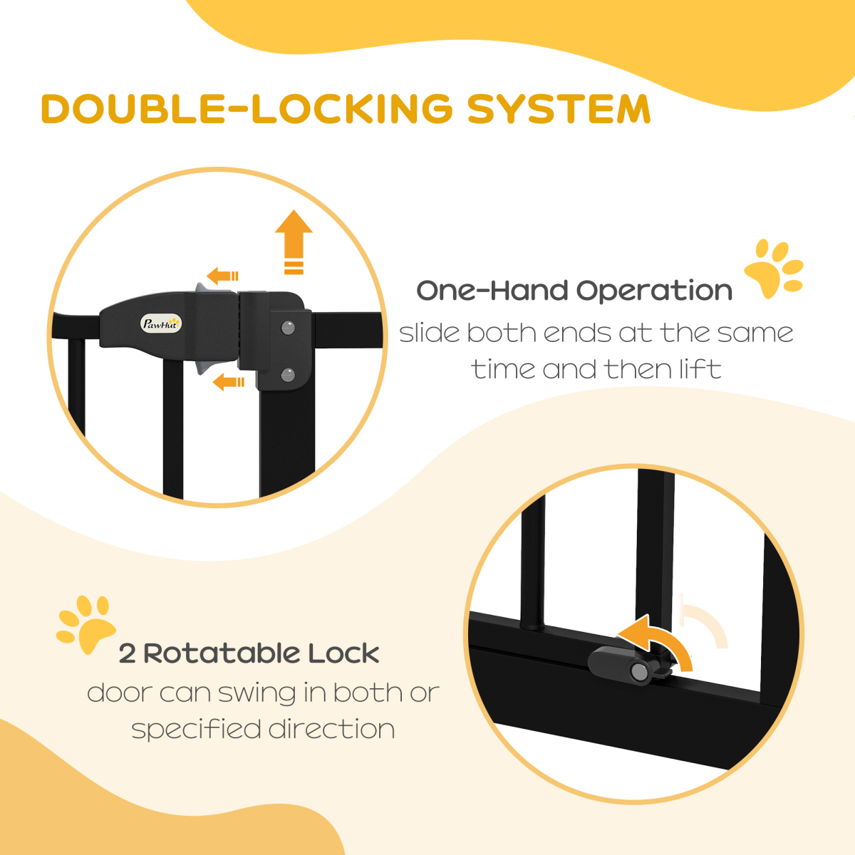 PawHut 74-100cm Adjustable Metal Pet Gate Safety Barrier with Auto-Close Door Black