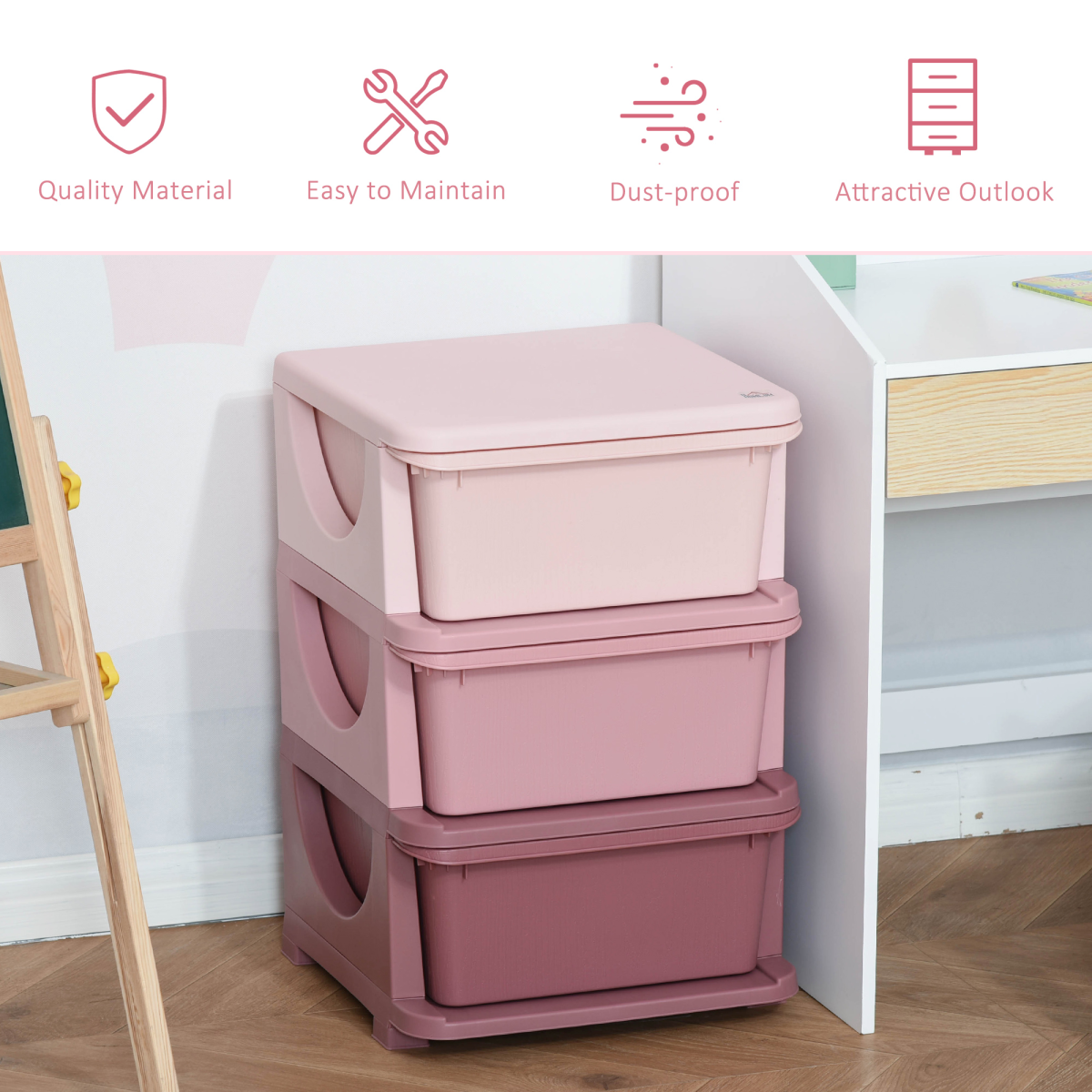 Kids Storage Units with Drawers 3 Tier Chest Vertical Dresser Tower