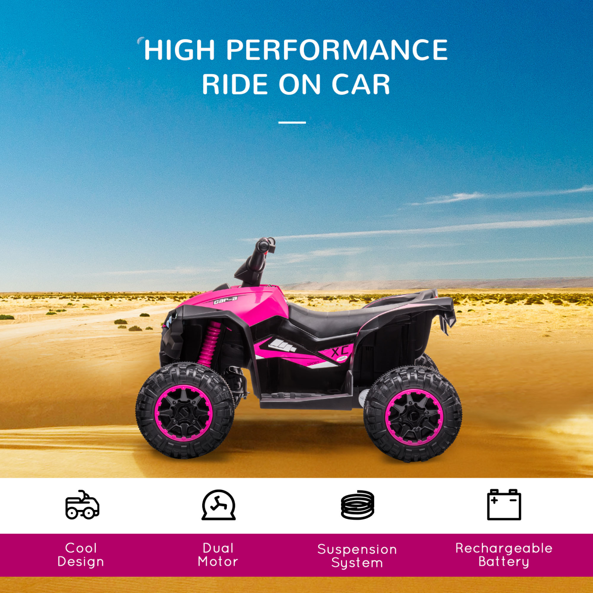 12V Electric Quad Bikes for Kids Ride On Car ATV Toy for 3-5 Years Pink