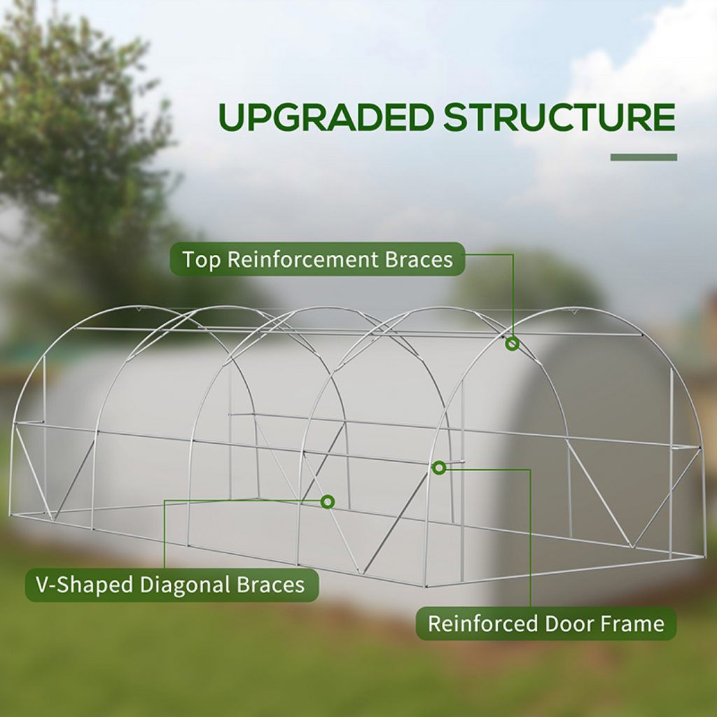 6 x 3(m) Upgraded Polytunnel Greenhouse w/ Mesh Door & Windows, 15 Plant Labels