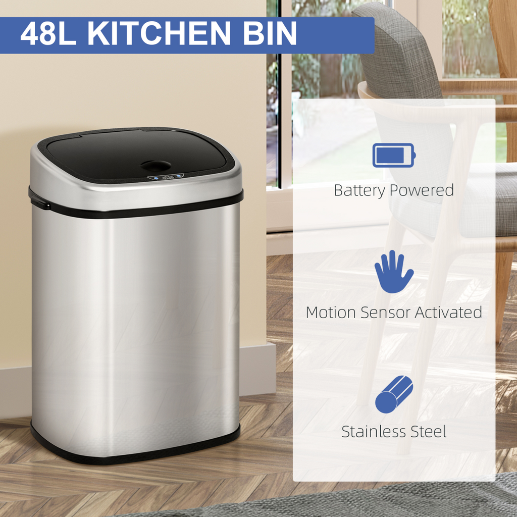 Sensor Dustbin Touchless Automatic Bin Mirror Stainless Steel 48L