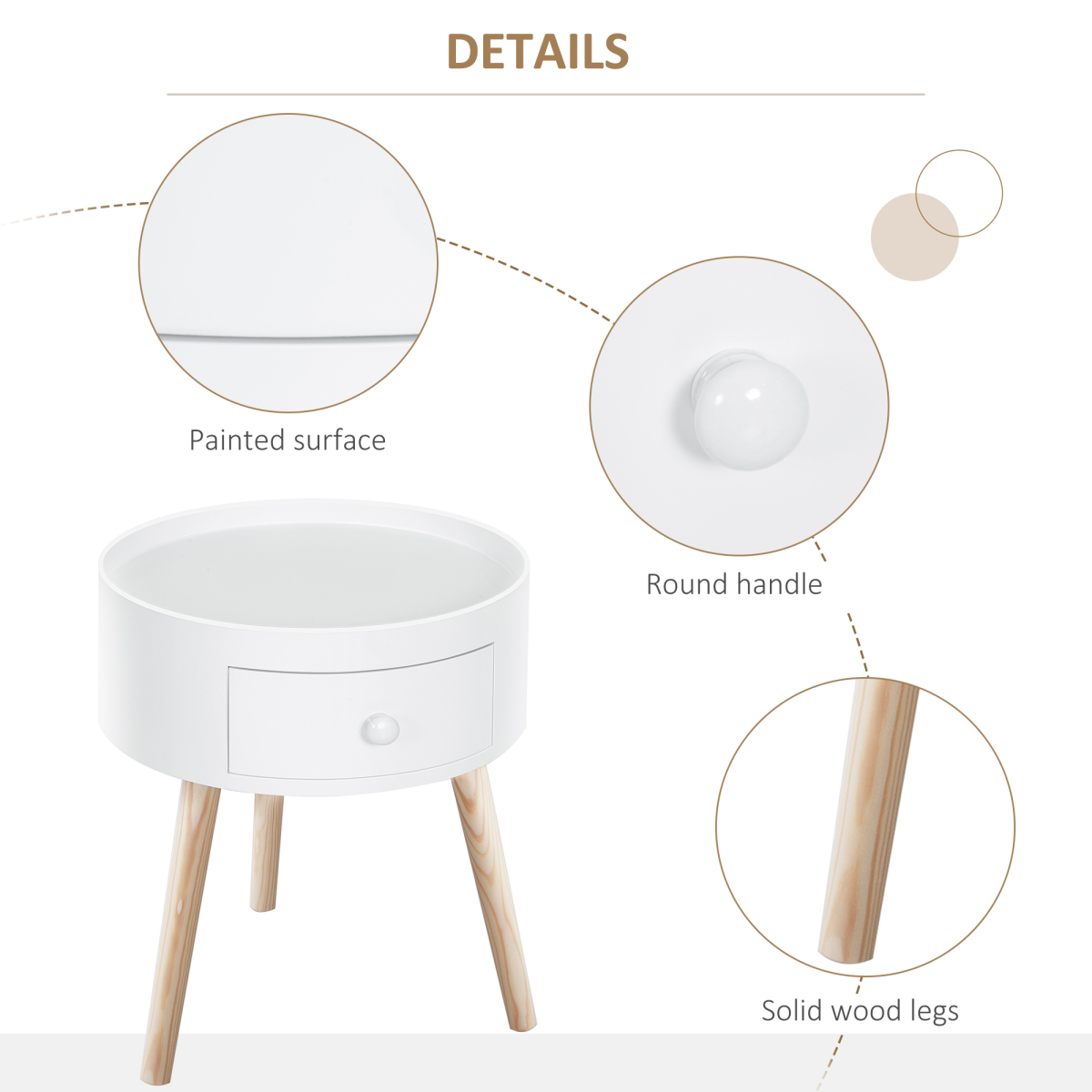 Round Coffee Table, ?38 x 45H cm-White