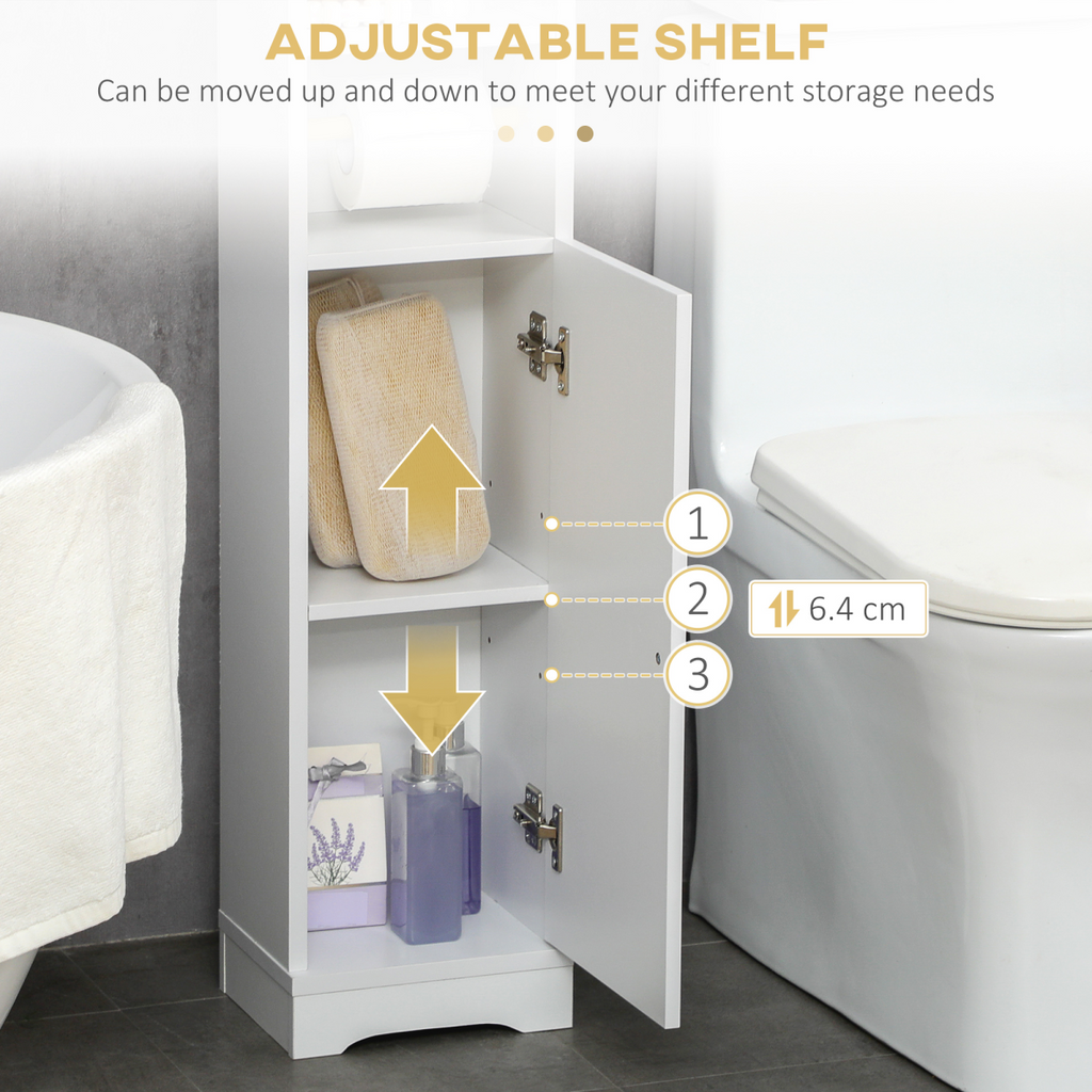 kleankin Freestanding Bathroom Storage Unit with Adjustable Shelf, White