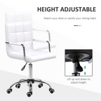 Mid Back PU Leather Home Office Chair Swivel Desk Chair with Arm, Wheel, White